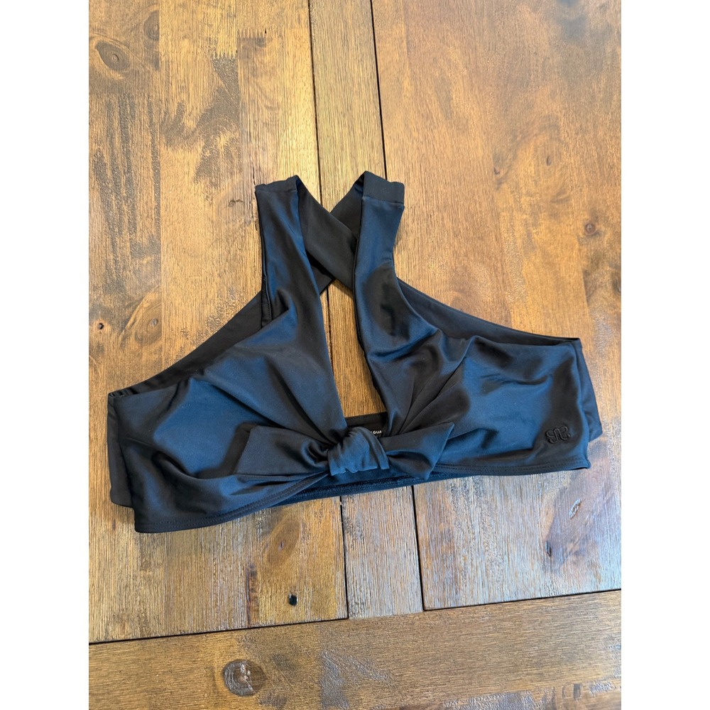 Albion Fit Black Top Knot Cross Back Halter Bikini Swim Top Womens Large